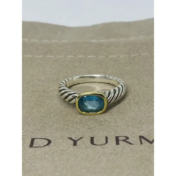 David Yurman BLUE TOPAZ Noblesse Ring, 925 Sterling Silver, 18K 750 Gold, 6.75 - Picture 7 of 12
